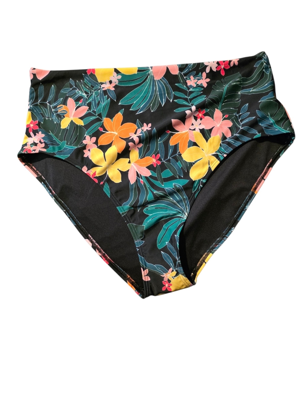 Old Navy Black High-Waist Floral Bikini Bottoms with Yellow & Pink Accents